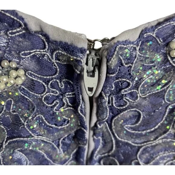 Vtg Karen Okada For David Howard 1980s Purple Lace Faux Pearl Dress Gown US 10 - Picture 14 of 16